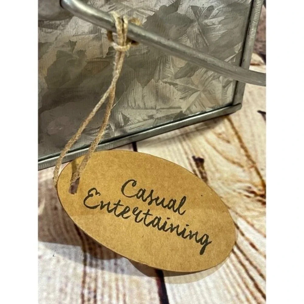 Galvanized Metal Caddy Organizer Wood Handle 3 Compartment‎ Rustic Farmhouse